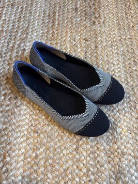 Rothy's 8.5 Women's Black Grey Mist Captoe Ballet Shoes The Flat